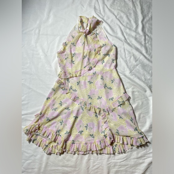 Ted Baker London Suttonn Twist Neck Frill Detail Mini Floral Dress US size 10 - Picture 3 of 9